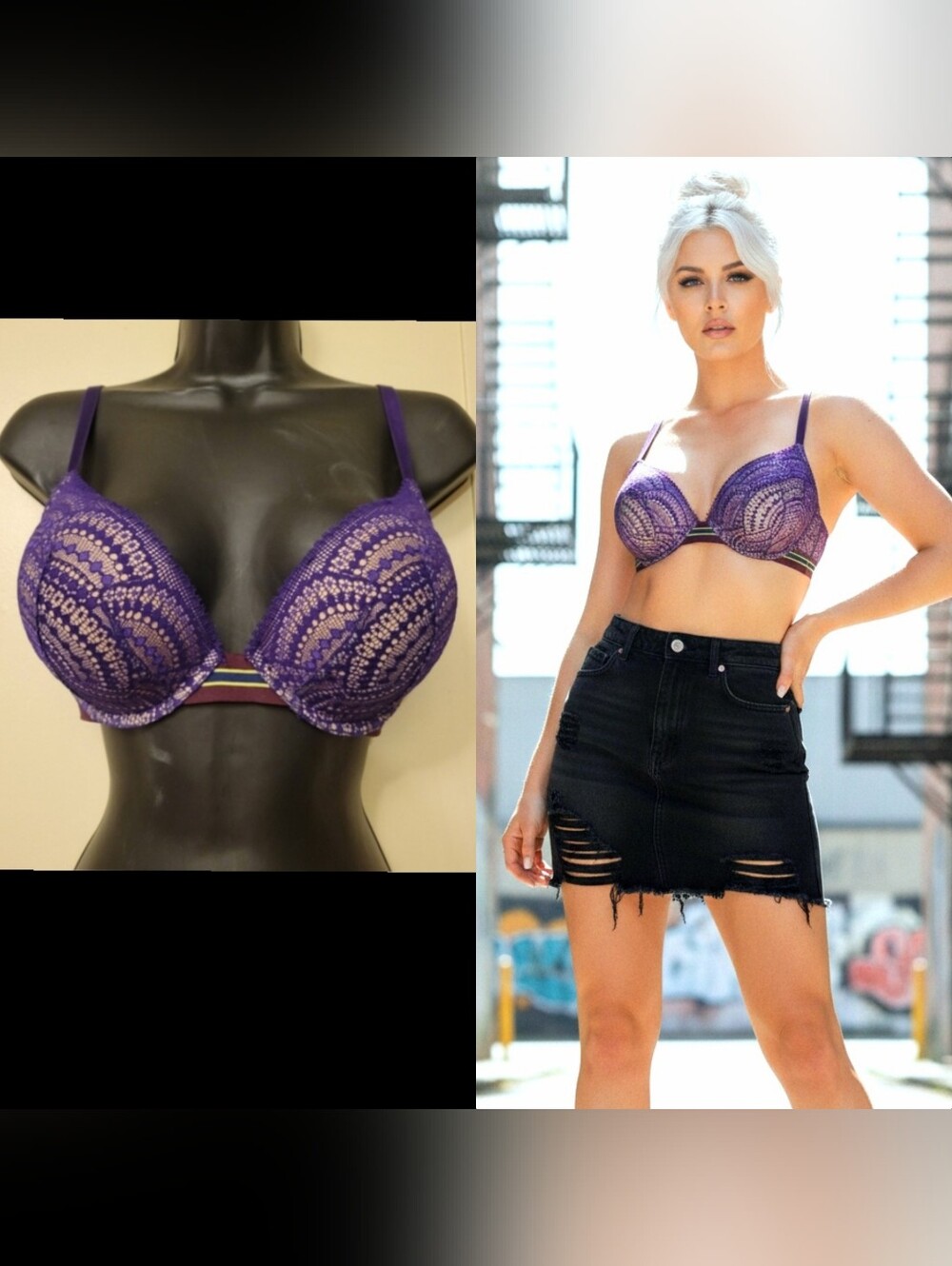 Victorias Secret purple rapture striped band bombshell plunge push up bra 34D - Picture 16 of 16